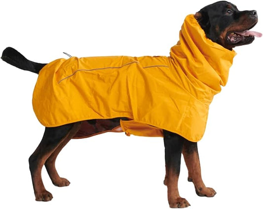 Spark Paws Dog Raincoat, Waterproof Windproof Rain Jacket, for Small Medium Large Extra Large Dogs, Reflective Breathable Full-Body Coverage Dry Suit - Mustard Yellow - 4XL
