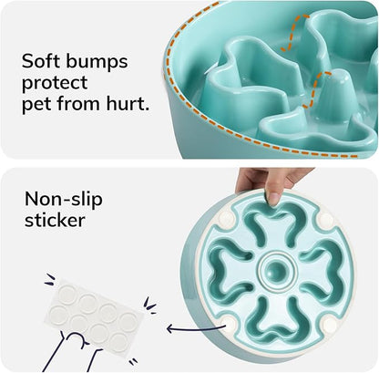 Slow Feeder,Ceramic-Slow Feeder Dog Bowls Elevated for Medium and Large Breed,2.5 Cups Slow Feed Dog Bowl with Stand,Turquoise
