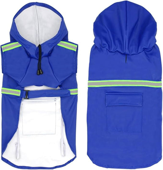 Pet Dog Raincoat Waterproof Reflective Lightweight with Adjustable Hood for Small Medium Large Dogs (Blue,S)