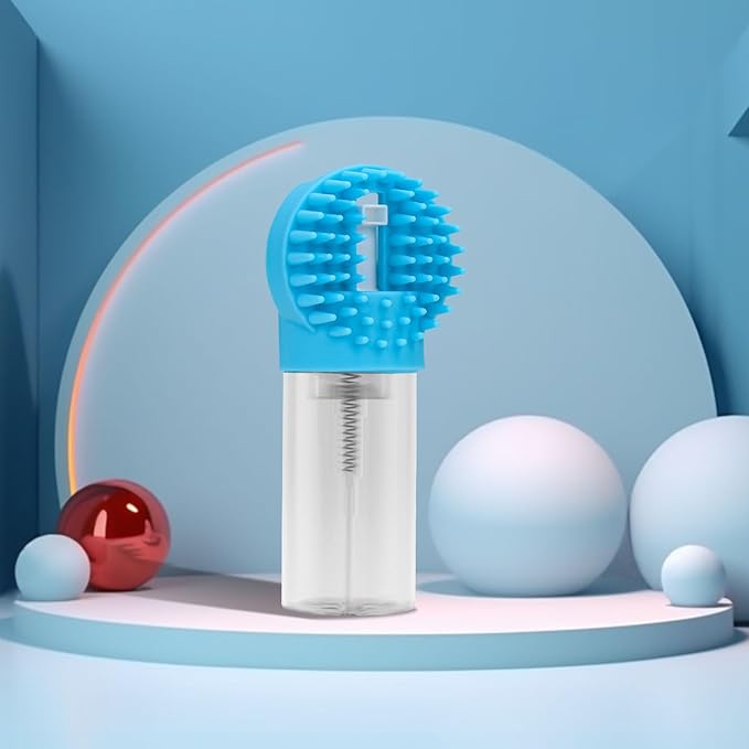 (6 Pcs) ELEGX Pet Grooming Bath Massage Brush with Soap and Shampoo Dispenser Soft Silicone Bristle for Long Short Haired Dogs Cats Shower (Deep blue kit)