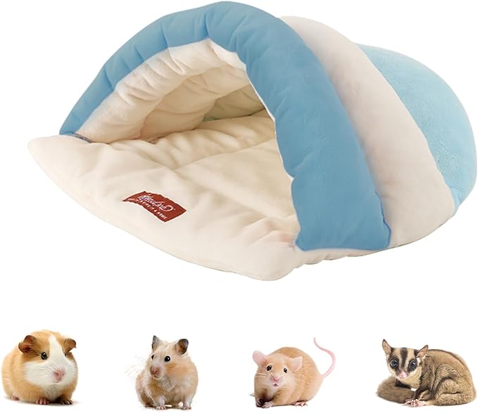Hamster Hideout & Guinea Pig Bed, Semi-enclosed Hamster Hideout Small Animal Sleeping Cave Machine Washable Guinea Pig Hideouts for Chinchilla, Hedgehog, Rat, Sugar Glider,Flower-branch mouse (Blue)