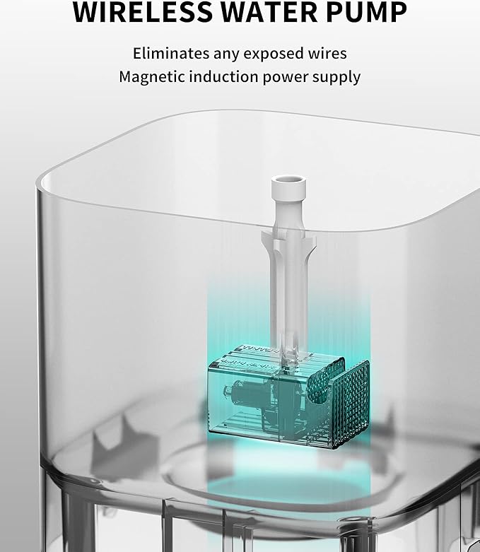 PETKIT New Cat Water Fountain with Wireless Pump, Ultra Quiet 65oz/1.85L Pet Water Fountain for Cats and Dogs Inside, Detachable Design Easy to Clean and Assemble, Filters Included