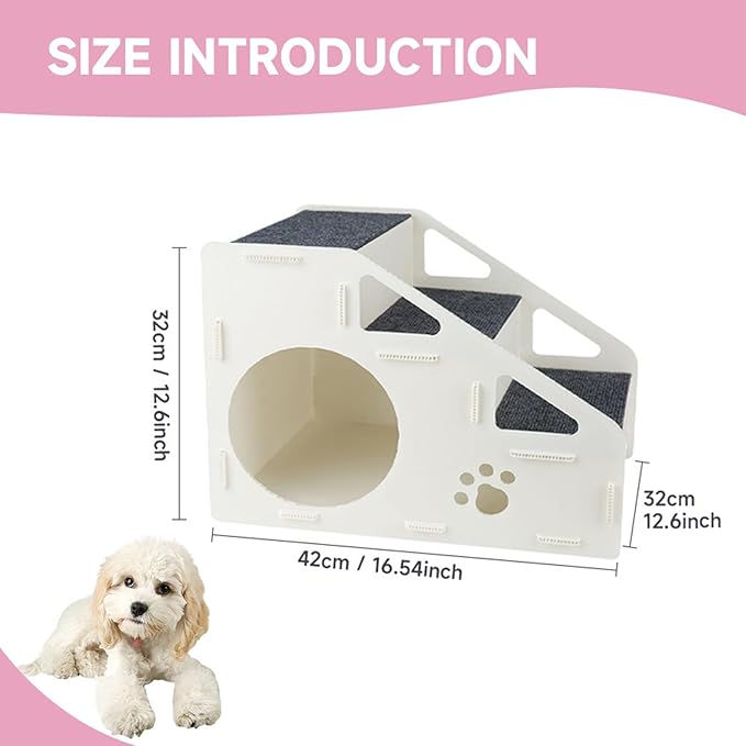 Pet Stairs - 42x32x32cm Non-Slip Cat Ladder, 4-Step Couch Ramp, High Bed Access for Small Medium Large Cats Dogs Indoor Play Area Steps | Soft Sturdy Foam Pet Furniture Easy Assembly Climbing Aid Use