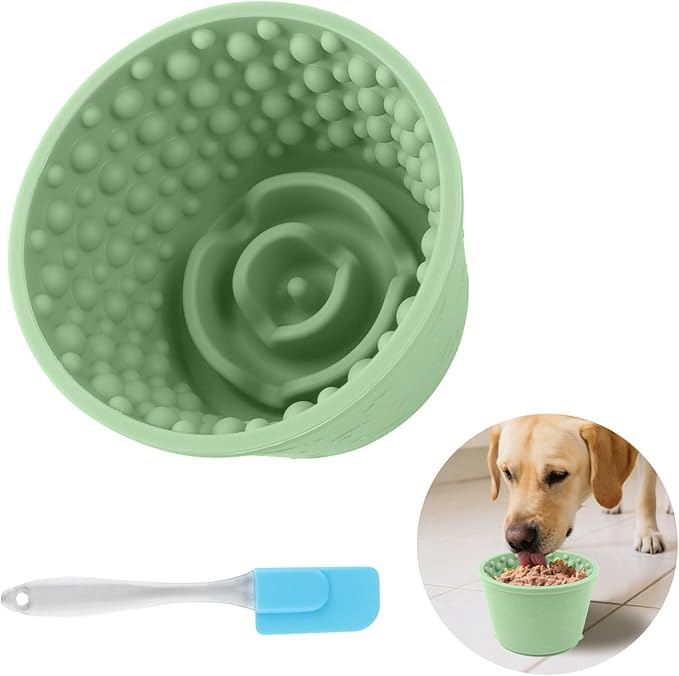 Dog Slow Feeder Lick Bowl - Non-Slip Licking Treat Dispenser for Small Medium Large Dogs, Promotes Anxiety Relief & Prevents Choking, Easy to Clean Feeding Bowl (Green, S)