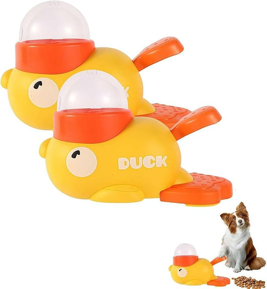 Fuzzibud Duckie Cat Feeder, Fuzzibud Duck Cat Treat Dispenser, Dog Cat Treat Dispenser with Button Duck-Shaped Dog Interactive Slow Feeder for Pet Healthy Eating & Iq Training (Yellow*2pcs)