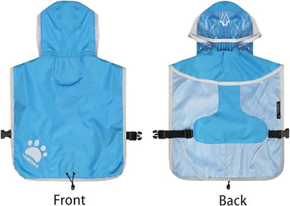 Waterproof Dog Raincoat, Reflective Adjustable Hooded Dog Rain Coat, Lightweight Breathable Pet Rain Jacket Poncho Double Layer with Leash Hole for Small Medium Large Dogs (Blue, XX-Large)