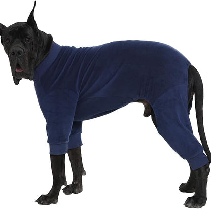 Large Dog Pajamas Winter Fleece Sweaters Cold Weather Dog Onesie Warm Cozy Pjs for Warm Sleep Stretchy Christmas Halloween Pet Jumpsuit 4 Legs Jammies for Dogs Boy, Blue 4XL