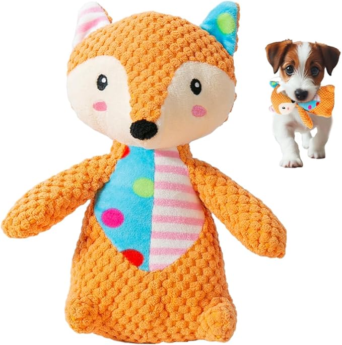 Indestructible Dog Toy, 2026 New Durable Squeak Dog Toys Stuffed Plush, Dog Toy with Squeaker, Squeaky Chew Toy for Small Medium Large Dogs Puppy Teething Toys (Fox)