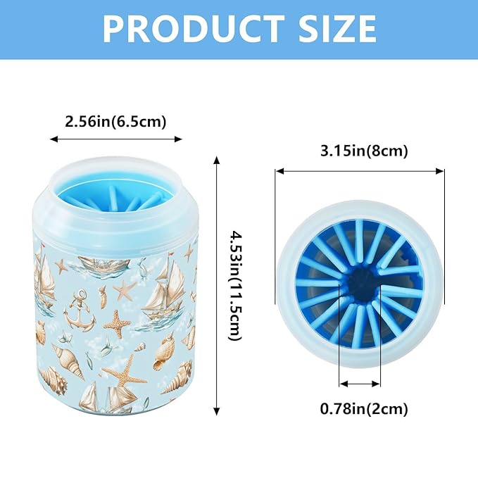 Dog Paw Cleaner Cups for Dogs Pets Foot Washer Paw Scrubber for Medium Small Cats Dogs Cleaning Cup Sailboat Sea Stars Anchor Shells Blue 01