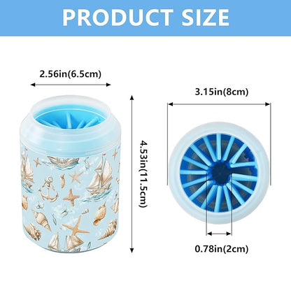 Dog Paw Cleaner Cups for Dogs Pets Foot Washer Paw Scrubber for Medium Small Cats Dogs Cleaning Cup Sailboat Sea Stars Anchor Shells Blue 01