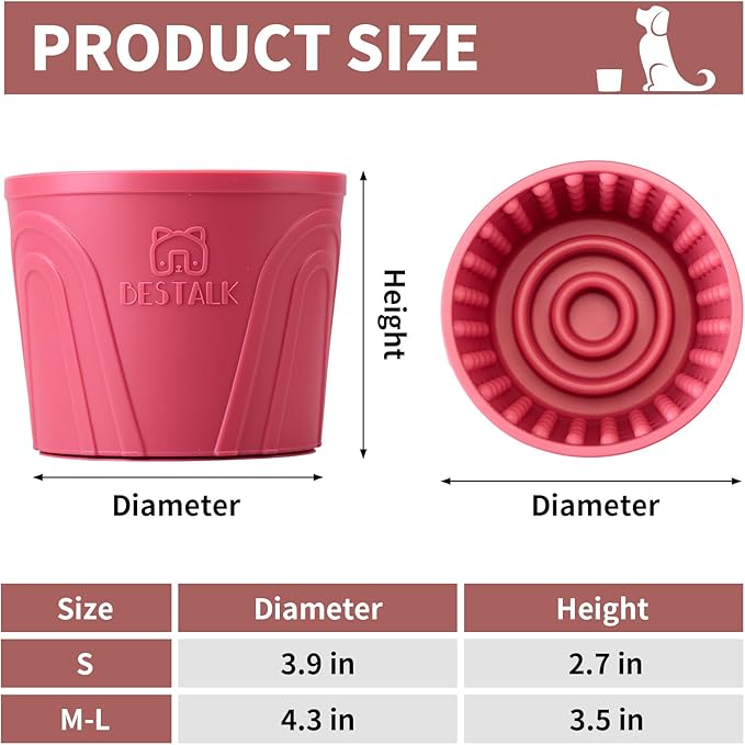 Dog Lick Bowl, Bestalk Anxiety Relief Slow Feeder Dog Lick Mat Treat Dispenser, Non-Slip Licking Bowl Enrichment Toys for Small Medium and Large Breed Dogs, BPA Free Silicone(Rose,S)