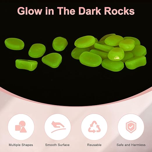 50-Pack Glow in The Dark Rocks, 1.77" Resin Outdoor Garden Decorations Luminous Pebbles Stones for Garden Plants/Aquarium/Backyard Path, Aquarium Gravel [Yellow]