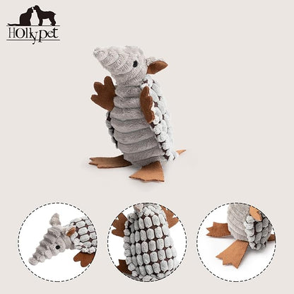 Hollypet Plush Dog Squeaky Toy Stuffed Armadillo Animal Pet Puppy Chew Toys with Clean Teeth for Small Medium Large All Breed Sizes Dogs, Gray, 6 in
