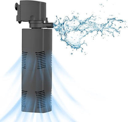 TARARIUM Fish Tank Filter Small Pond Filter for 100-200 Gal. Tank Crystal 420GPH Biochemical Filtration Powerful Submersible Water Pump Large Aquarium Accessories Air Supply