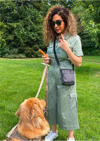 BEAU&FUR Small Dog Treat Pouch with Clicker for Training – 2 Cup Capacity, Built-In Poop Bag Dispenser, Storage for Snacks and Toys - Hands-Free Pouch Snack Holder for Walking and Training -Grey Black