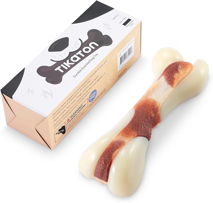 Tikaton Indestructible Dog Chew Toys for Aggressive Chewers, Beef Flavor Durable Dog Teething Chew Toys Bones for Large/Medium/Small Puppies