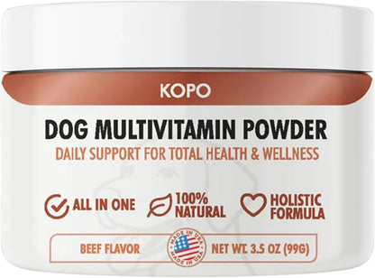 Kopo Dog Multivitamin Powder - All in One Organic Natural Vitamins for Dogs All Breed Sizes - Wellness, Heart, Skin & Coat, Gut Health, Digestion, Immune System, and Hip & Joint Supplement for Dogs