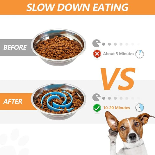 Slow Feeder Dog Bowls Insert, Animire Soft Silicone Slow Eating Dog Food Bowl for Small, Medium and Large Dogs, Compatible with Regular and Elevated Bowls