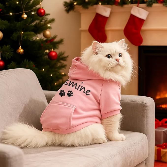 Personalized Name Dog Hoodie, Embroidered Hoodies Pet Name, Custom Puppy Sweater Warm Winter Outfit for Dogs, Unique Pet Birthday Gift Memorial Sweatshirt for Dog Lovers