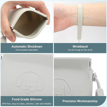 WALLFID Silicone Dog Treat Pouch Small Bag,Auto Closure,with Pet Training Clicker,Walking Bag for Dog and Cat,Pocket Size,Easy to Clean,Odorless (light grey)