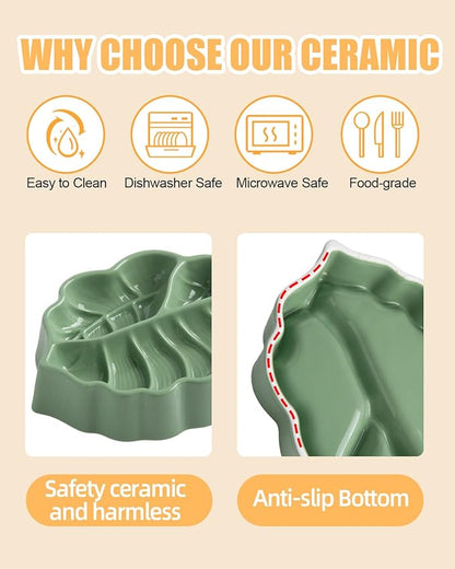 Slow Feeder Dog Bowl, 0.44 Cups Ceramic Dog Food Dish for Fast Eaters Small Breed, Puzzle Bowl for Small Dogs and Cats(Green)