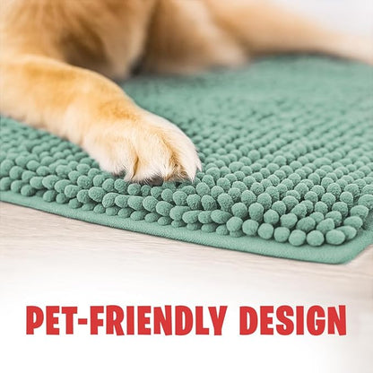 MudGuard Mat™ Dog Door Mat for Muddy Paws, Super Absorbent Microfiber, Non-Slip Indoor Mat, Quick Dry Chenille Mud Mat for Dogs & Entryway, Washable, Sea Green 24" x 60"