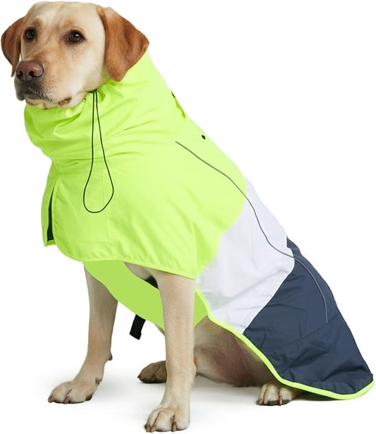 Spark Paws Dog Raincoat, Waterproof Windproof Rain Jacket, for Small Medium Large Extra Large Dogs, Reflective Breathable Full-Body Coverage Dry Suit - Neon White Navy Blue, 3XL