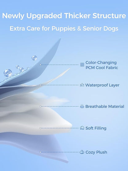 Rywell Dog Cooling Mat ,36*27 Super Thick & Comfortable Cooling Mat for Large Dog with Arc-Chill 3.0 & PCM Tech(Q-Max>0.5), Endothermic Color Changing&Dual Sided for All-Year Use, Portable for Pet Bed