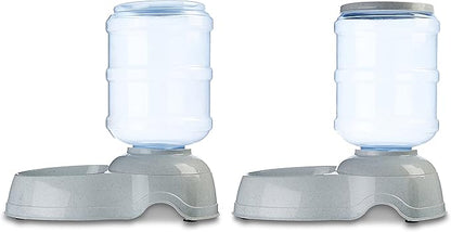 Amazon Basics Automatic Dog Cat Water Dispenser Gravity Feeder and Waterer Set, Large, 456.6fl.oz food feeder, 382.1fl.oz water dispenser, Gray