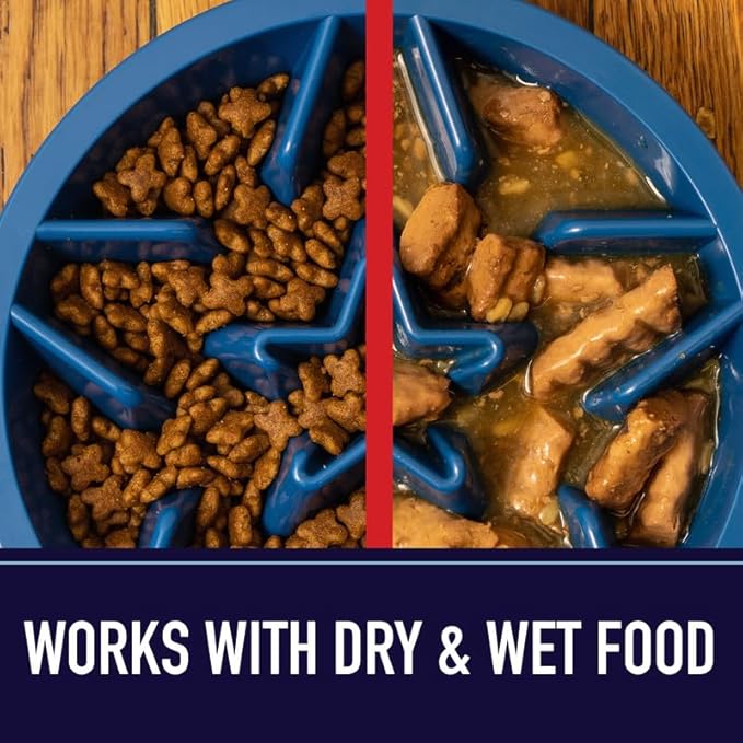 Leash Boss Slow Feeder Dog Bowls - 2 Cup, Puzzle Dog Food Bowl with Feeder Holes, Fits into Elevated Pet Feeders, Slow Eating for Large, Medium & Small Sized Breeds, Blue