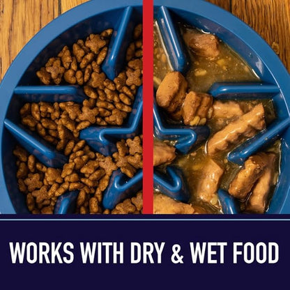 Leash Boss Slow Feeder Dog Bowls - 1.5 Cup, Puzzle Dog Food Bowl with Feeder Holes, Fits into Elevated Pet Feeders, Slow Eating for Large, Medium & Small Sized Breeds, Blue