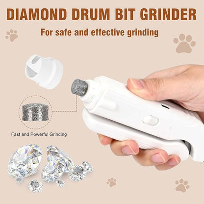 2-in-1 Dog Nail Grinder & Dog Nail Clippers- Gentle Drill Trimmer with Led Light for Large Medium Small Dogs Cats Pets Claw(White)