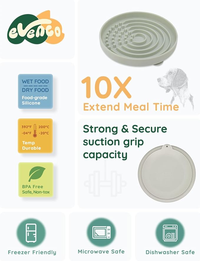 Slow Feeder Dog Bowls, Slowdown Bowl - Puzzle Silicone Dog Feeding Bowls with Suction Cups, Innovative Lick Mat, Healthy Eating, Dishwasher Microwave Safe, Mealtime Challenge, 7.5" x 1.3" Green