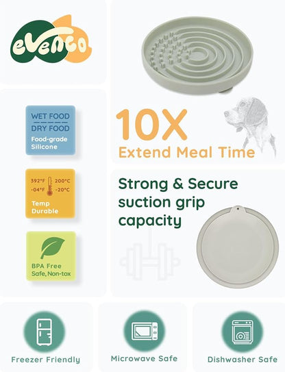 Slow Feeder Dog Bowls, Slowdown Bowl - Puzzle Silicone Dog Feeding Bowls with Suction Cups, Innovative Lick Mat, Healthy Eating, Dishwasher Microwave Safe, Mealtime Challenge, 7.5" x 1.3" Green