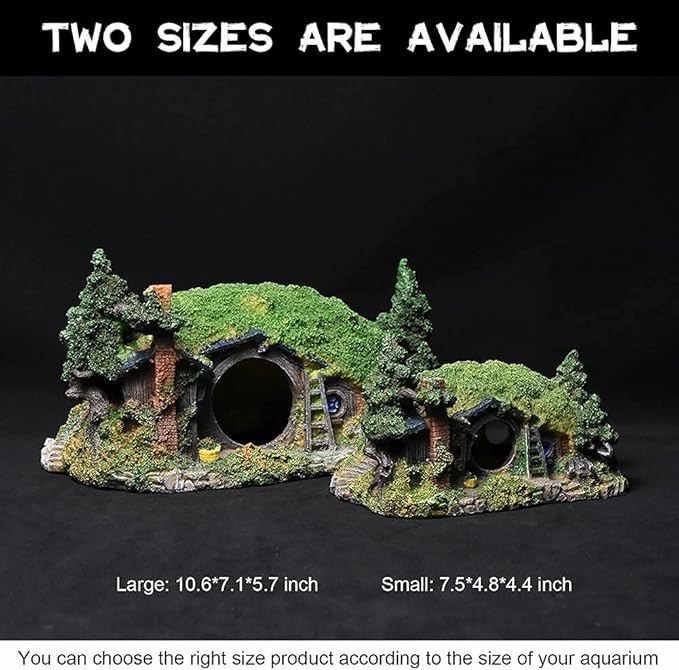 Hobbit Fish Tank Decorations Reptile House Hidden Hole Landscaping for Aquarium and Reptiles Decorations Mini Garden Decorating Two Sizes (L)