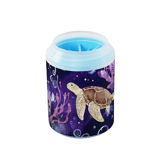 Dog Paw Cleaner Mudbuster Dog Foot Washer for Small Medium Large Dogs Cats Premium Pet Supplies Purple Turtles Starfish Shells Coral