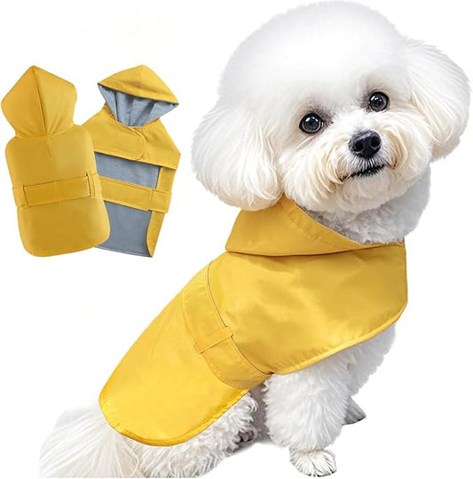Dog Raincoat Dog Rain Jacket Poncho Waterproof Snowproof Pet Rain Suit Lined Warm Lining Hooded Leash Hole Adjustable Puppy Small Medium Dogs,Yellow,M