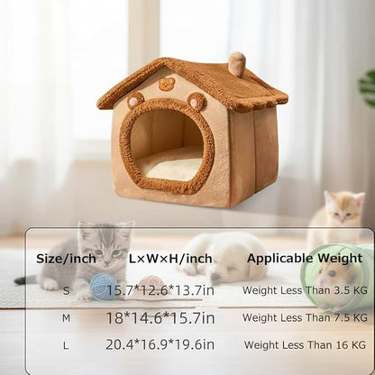 Cat Bed Cave, Cute Bear Shape Cat Beds for Indoor Cats, Cat House Cat Tent with Removable Cushion Pillow, Cat Condo Cat Cave for Kittens Puppy Small Dogs (Brown, 17.7 * 15.7 * 17.7 in)