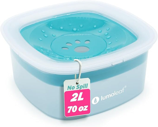 LumoLeaf No Spill Water Bowl for Dogs, Slow Feeder for Messy Drinkers, Drip-Free & Splash-Proof Design (Blue, 35oz)