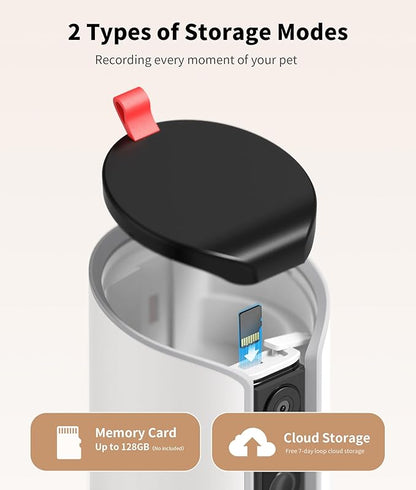 2K Cat Camera Treat Dispenser, AI Photo Album, Pet Camera with 360° Auto Tracking & 5G/2.4G WiFi, 2-Way Talk, Remote Treat Tossing, Motion Alerts for Dogs Indoor, White