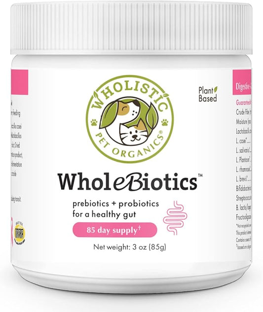 Wholistic Pet Organics WholeBiotics - Daily Dog Probiotics for Digestive Health Support & Immune Boost - 9 Strains - Prebiotics & Probiotics for Dogs & Cats - Gut Health for Dogs - 3 Oz - 85 Scoops