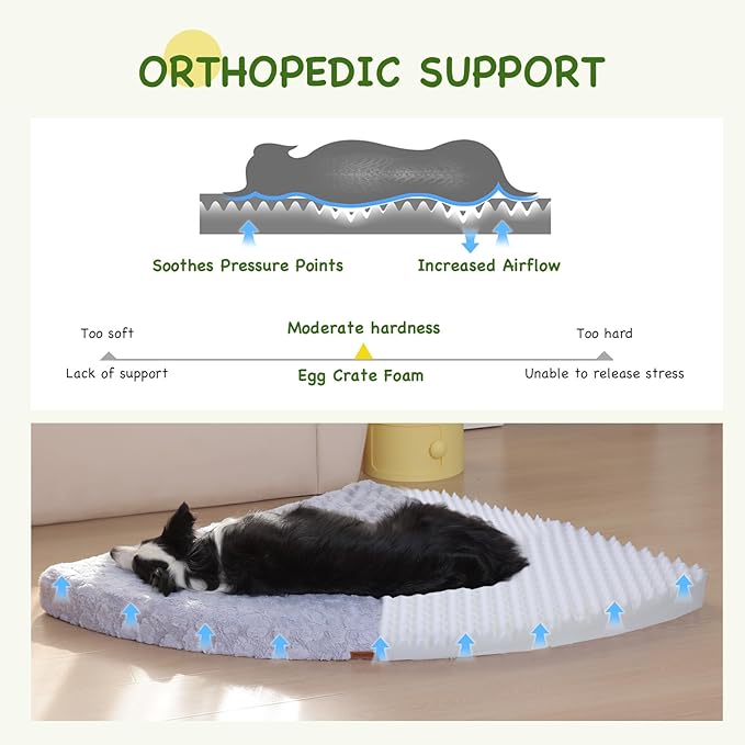 XXL Orthopedic Dog Bed - Soft Fluffy Memory Foam Pet Bed with Anti-Slip Bottom, Waterproof & Machine Washable Dog Bed for Extra Large Dogs, Grey (43"x43"x4")