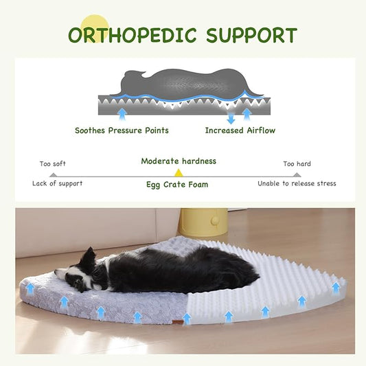 XXL Orthopedic Dog Bed - Soft Fluffy Memory Foam Pet Bed with Anti-Slip Bottom, Waterproof & Machine Washable Dog Bed for Extra Large Dogs, Grey (43"x43"x4")