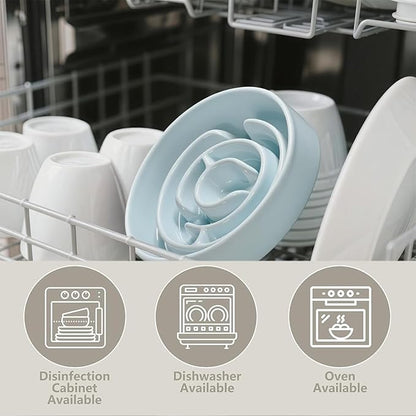 Ceramic Slow Feeder Dog Bowl,1.5 Cups Pet Slow Feeder for Small and Medium Breed,Puzzle Dog Food Dish,Anti-Gulping,Stop Bloat,Preventing Choking(Blue)