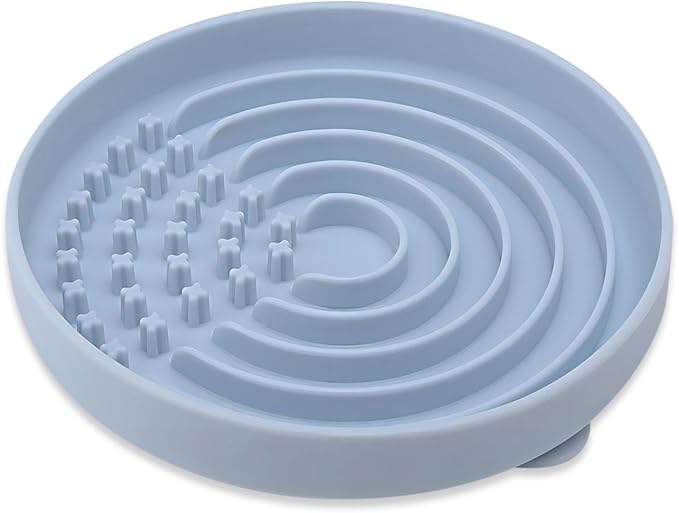 Slow Feeder Dog Bowls, Slowdown Bowl - Puzzle Silicone Dog Feeding Bowls with Suction Cups, Innovative Lick Mat, Healthy Eating, Dishwasher Microwave Safe, Mealtime Challenge, 7.5" x 1.3" Blue