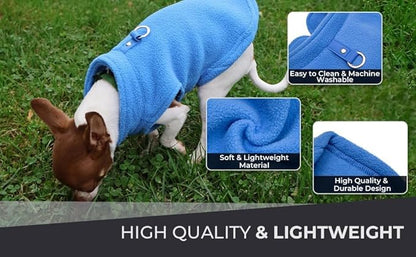 JACKO & CO - Fleece Vest Dog Sweater with Leash Ring - Soft, Warm & Lightweight Pullover Coat for Small & Medium Dogs, Puppies & Cats - Cozy Fall/Winter/Spring Pet Jacket (Blue, Small 4-6lbs)
