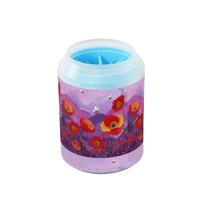 Dog Paw Cleaner Cups for Dogs Pets Foot Washer Paw Scrubber for Medium Small Cats Dogs Cleaning Cup Poppy Flowers Dots and Bees