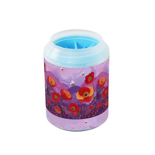 Dog Paw Cleaner Cups for Dogs Pets Foot Washer Paw Scrubber for Medium Small Cats Dogs Cleaning Cup Poppy Flowers Dots and Bees