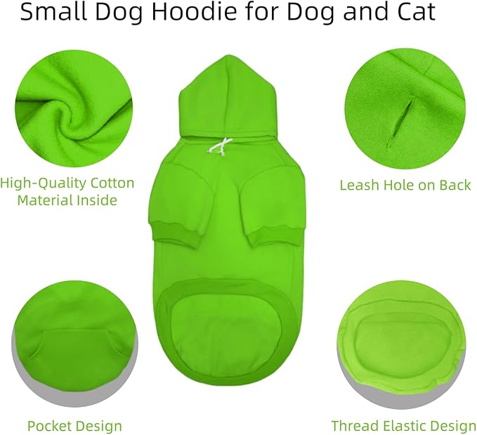 Small Dog Hoodie with Leash Hole and Pocket, Soft Winter Dog Sweater, Cozy Hoodies Sweatshirt for Small Dogs Puppy and Cat, Cold Weather Pet Clothes (Green Dog Hoodie, Medium)