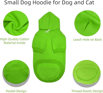 Small Dog Hoodie with Leash Hole and Pocket, Soft Winter Dog Sweater, Cozy Hoodies Sweatshirt for Small Dogs Puppy and Cat, Cold Weather Pet Clothes (Green Dog Hoodie, Medium)